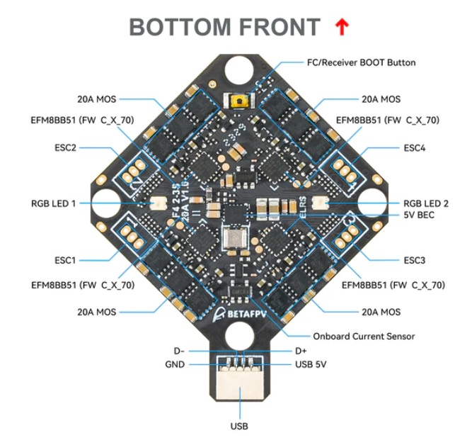 BETAFPV F4 2-3S 20A AIO FC V1/STM32F405/Serial ELRS 2.4G V1